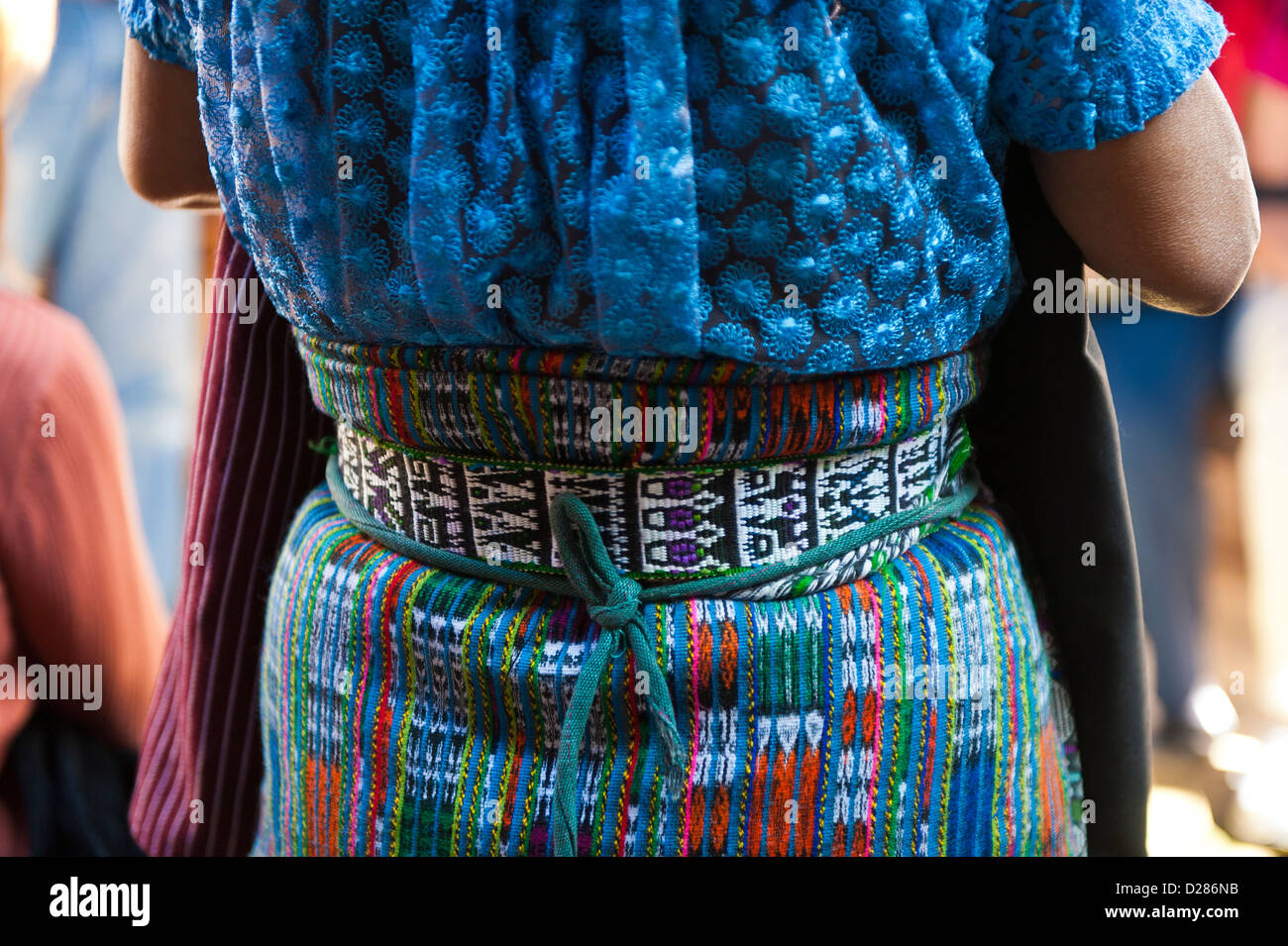 Guatemala, Santiago Atitlan. Mayan woman wearing traditional Mayan huipiles (blouse) and corte (skirt). Stock Photo