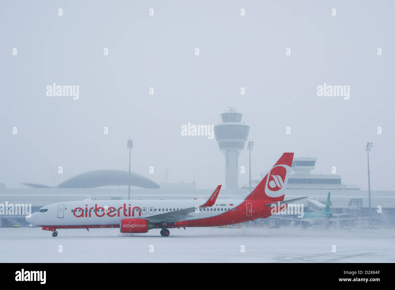 Air Berlin, Aircraft, in, Winter, Snow, Munich Stock Photo