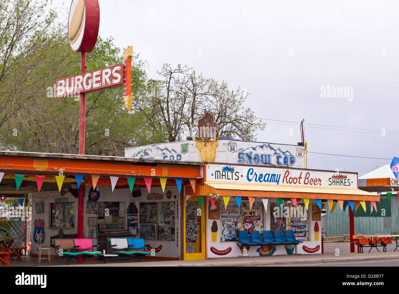 Roadside tourist attractions on the famous Route 66 highway in Seligman, Arizona, USA Stock Photo