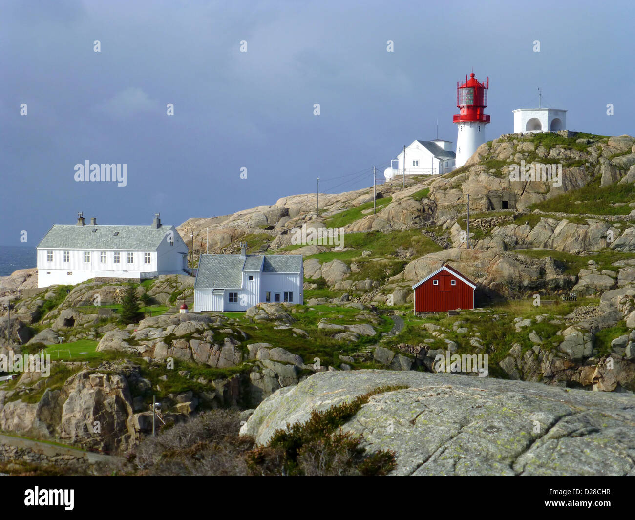 Lighthouse at Lindesnes, the most southern point of Norway Stock Photo