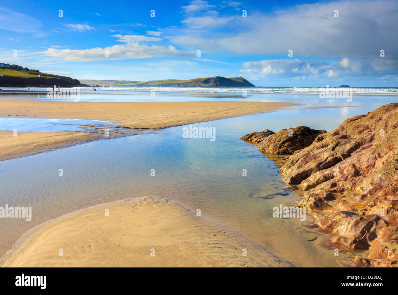 Polzeath Beach at the mouth of the Camel Estuary in North Cornwall Stock Photo