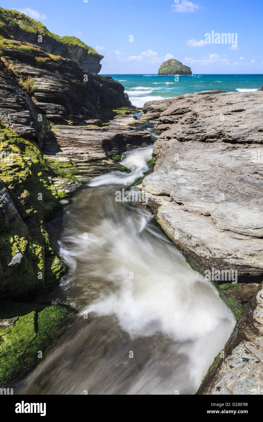 The stream at Trebarwith Strand near Tintagel in Cornwall Stock Photo