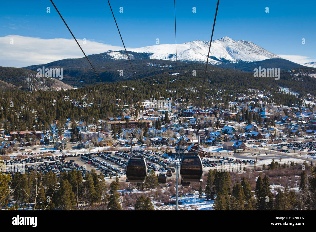 USA, Colorado, Breckenridge, ski lift gondolas and Mount Baldy Stock
