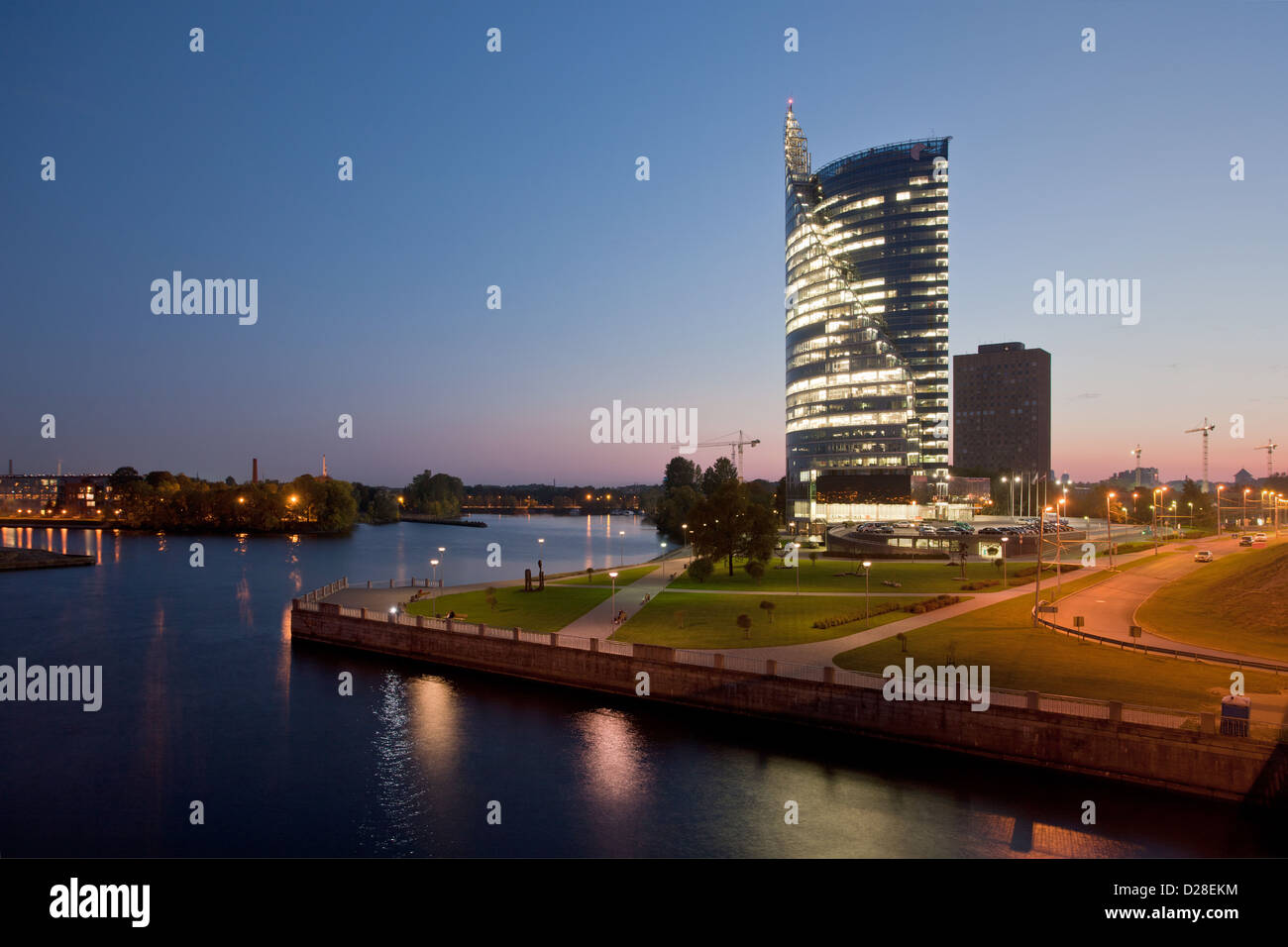 Cityscape of Riga by the River Daugava at night Stock Photo - Alamy
