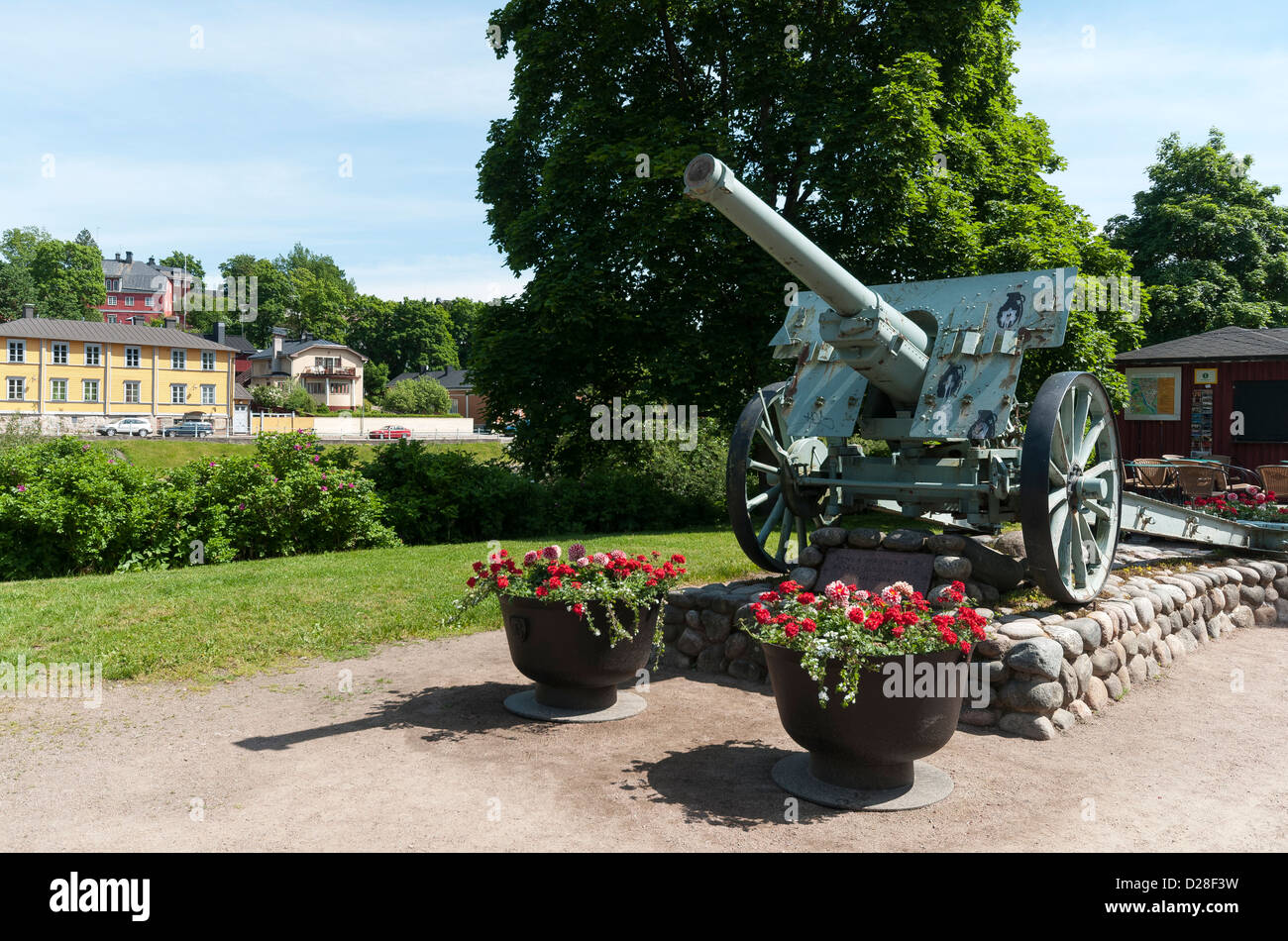Old authentic piece of artillery which stands next to the Old Bridge in Porvoo, Finland Stock Photo