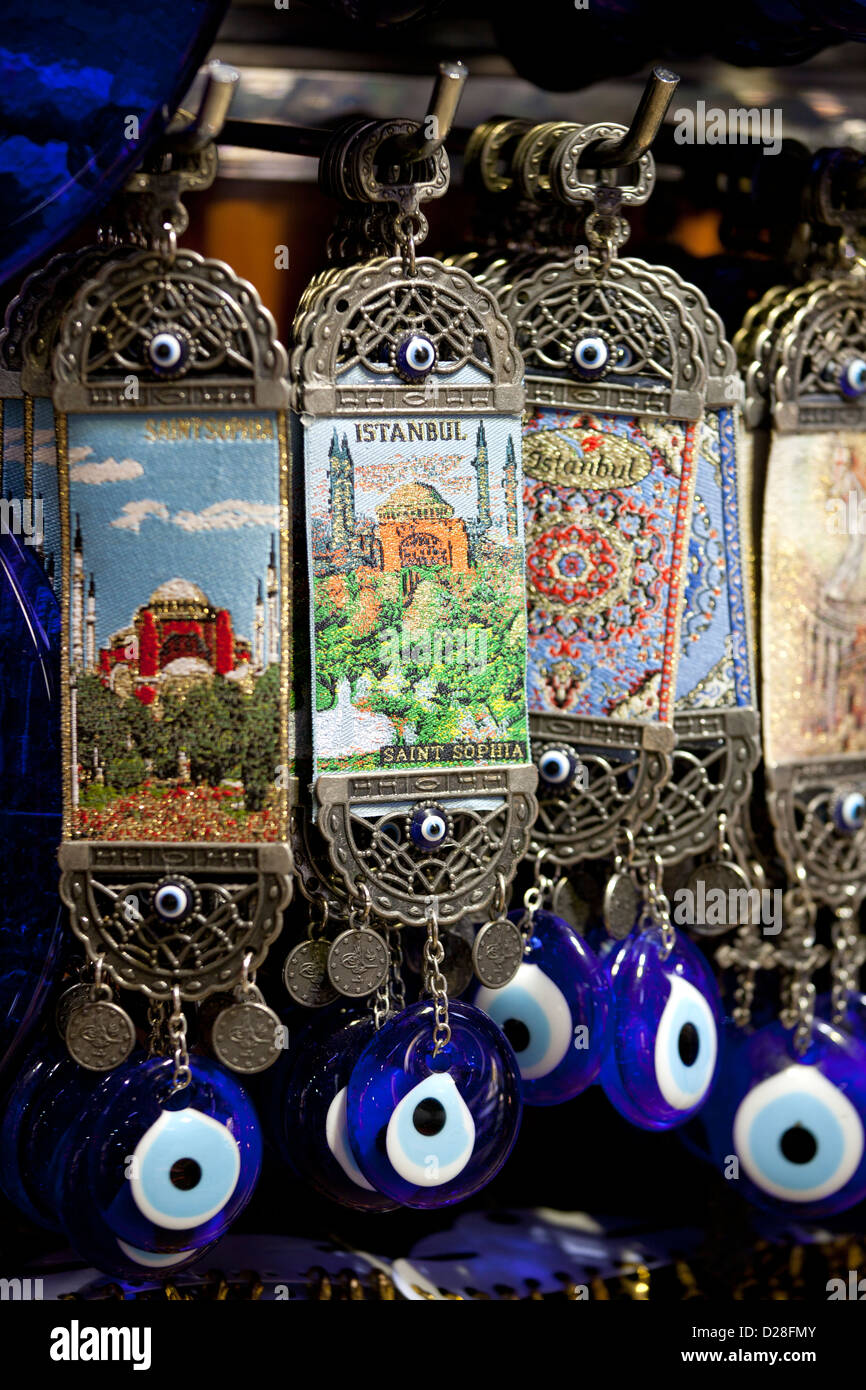 ISTANBUL TURKEY - Turkish good luck charms bead amulet, symbol of protection from Evil Eye. Grand Bazaar Kapali Carsi Kapalicarsi Stock Photo