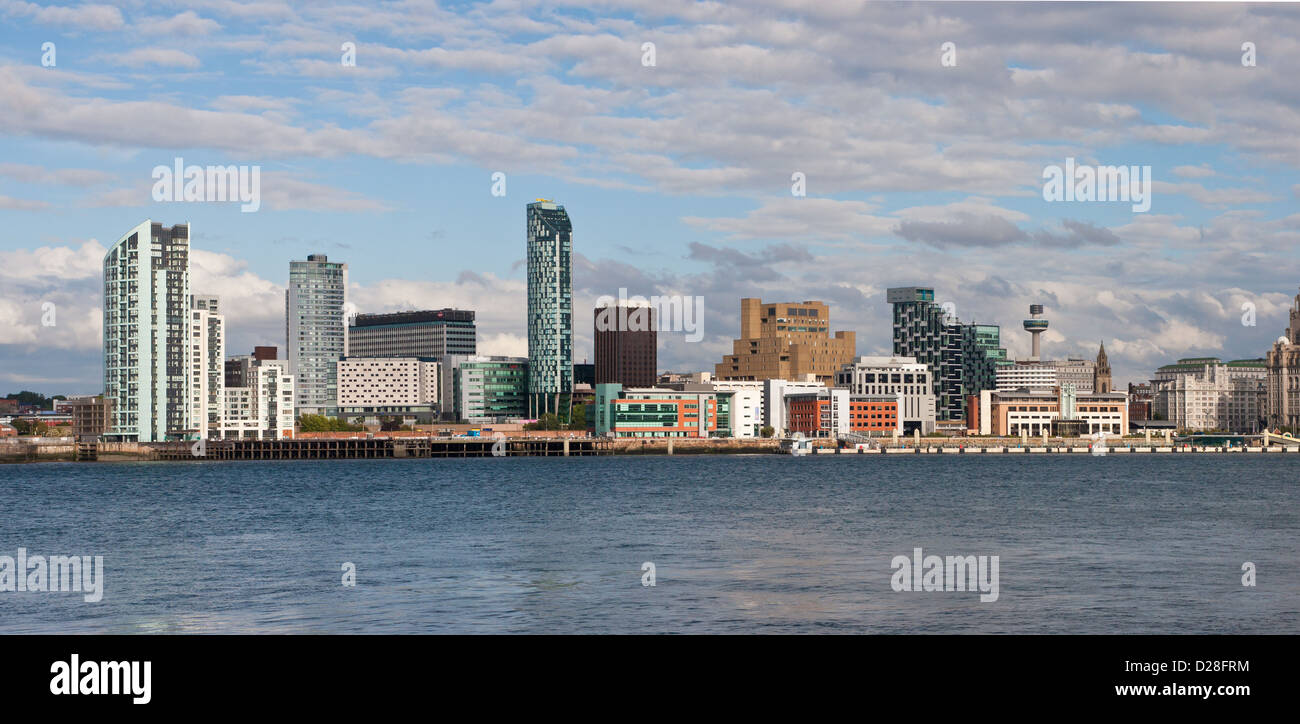 Liverpool skyline taken across the River Mersey Stock Photo