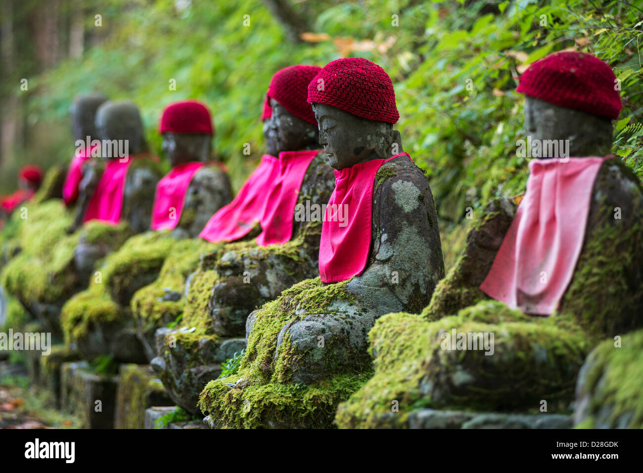 Jizo statues in Kanmangafuchi Abyss Nikko, Japan. Stock Photo
