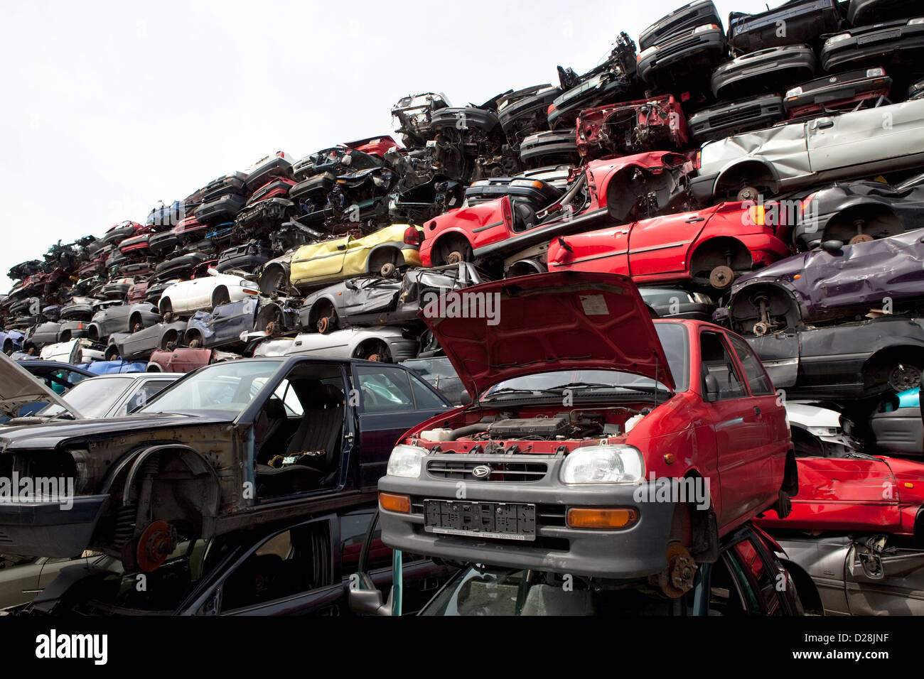 Ruhr, Germany, over stacked cars in a junkyard Stock Photo Alamy