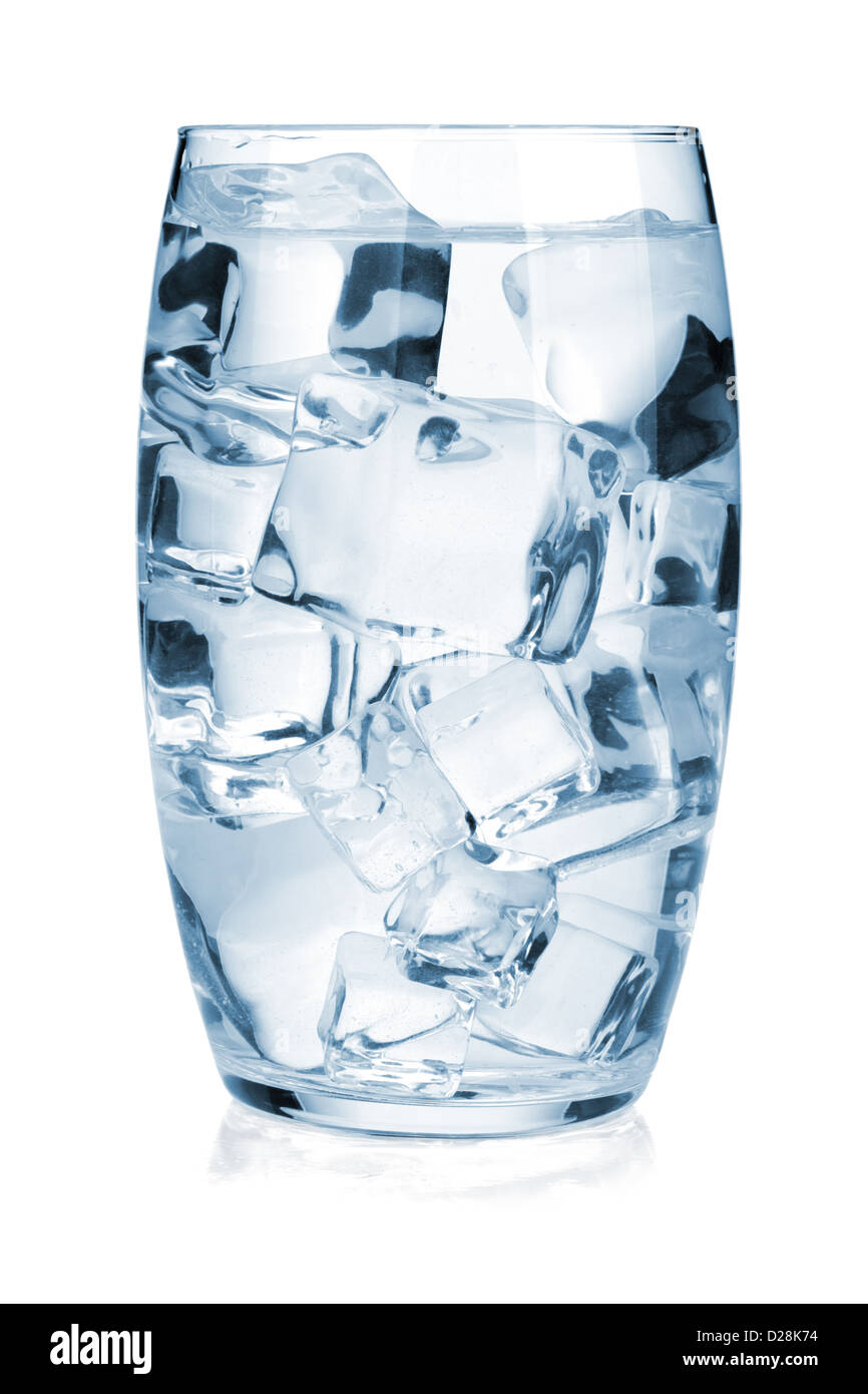 Glass Of Pure Water With Ice Cubes. Isolated On White Background