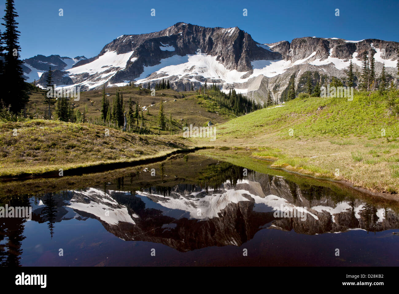 Reflection in Lyman Lakes Basin, Glacier Peak Wilderness, North Cascades, Washington. Stock Photo
