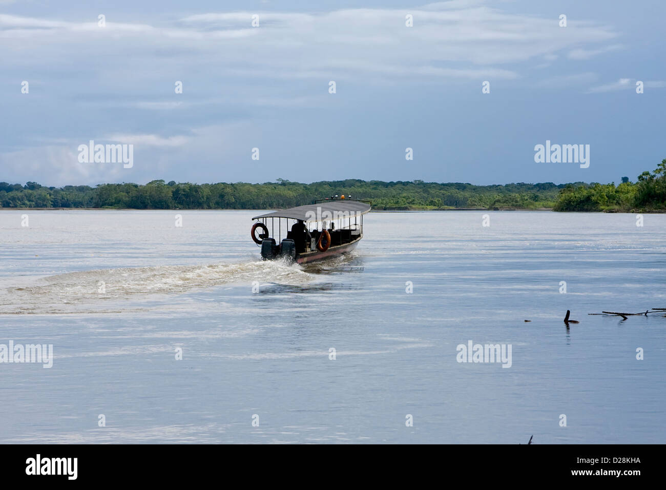 Boating on the Rio Napo River, Ecuadorian Amazon Stock Photo