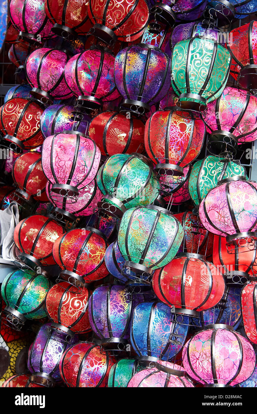 Different color lantern on market stall Stock Photo Alamy