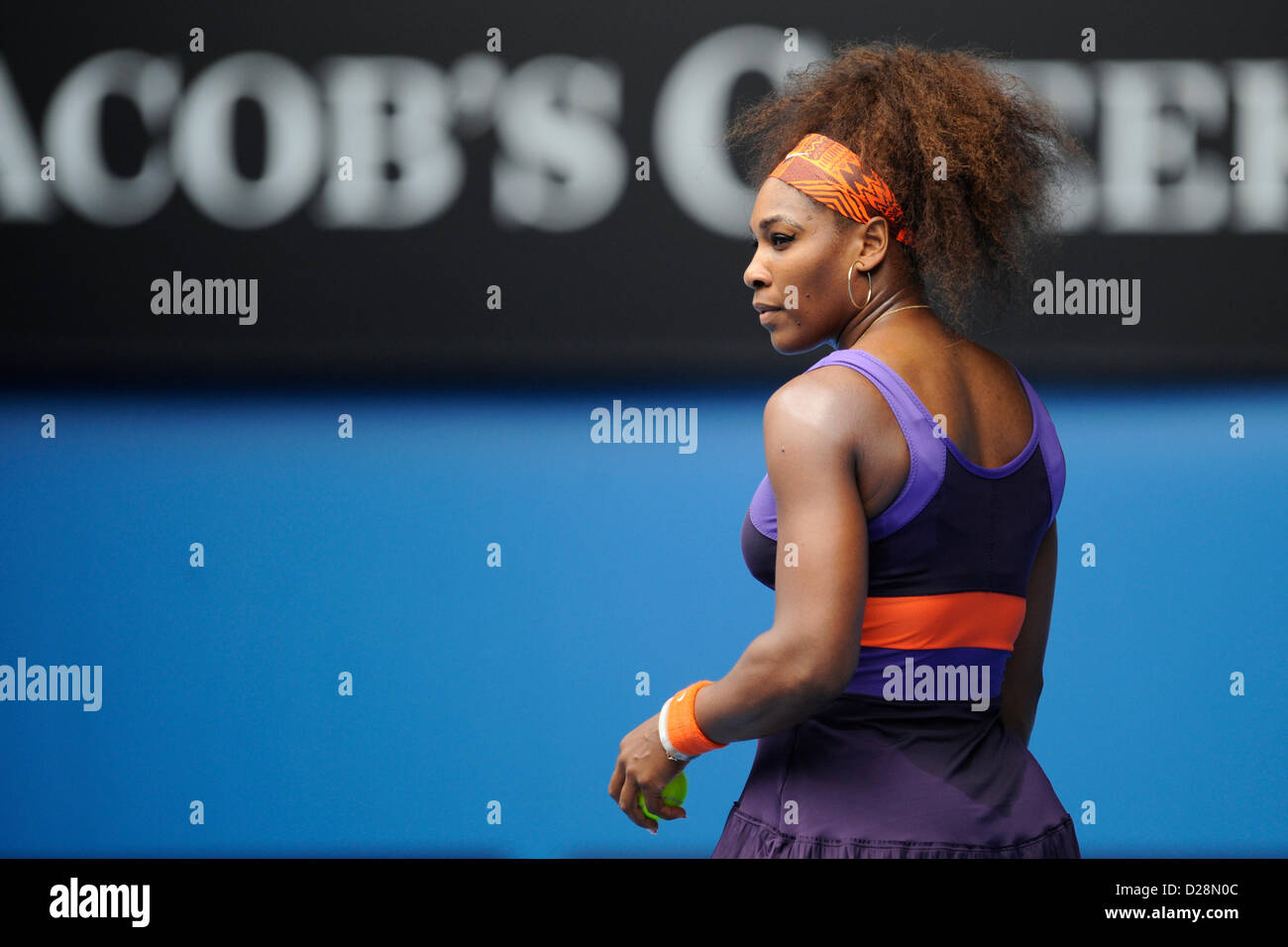 Melbourne, Australia. 17th January 2013. Serena Williams of USA looks on before serving in her match on day four of the Australian Open from Melbourne Park. Credit:  Action Plus Sports Images / Alamy Live News Stock Photo