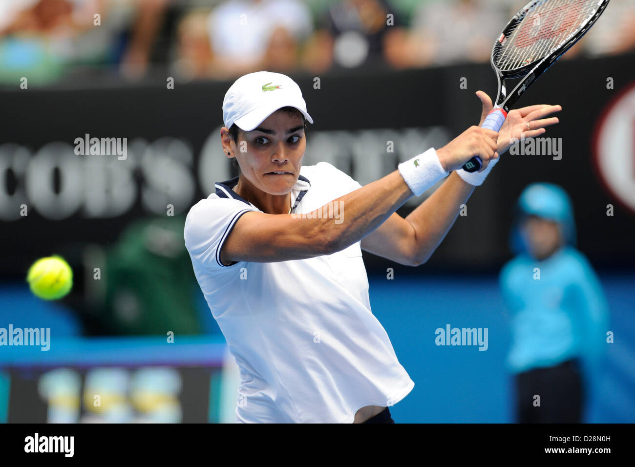 Melbourne, Australia. 17th January 2013. Eleni Daniilidou of Greece returns a shot in her match on day four of the Australian Open from Melbourne Park. Credit:  Action Plus Sports Images / Alamy Live News Stock Photo