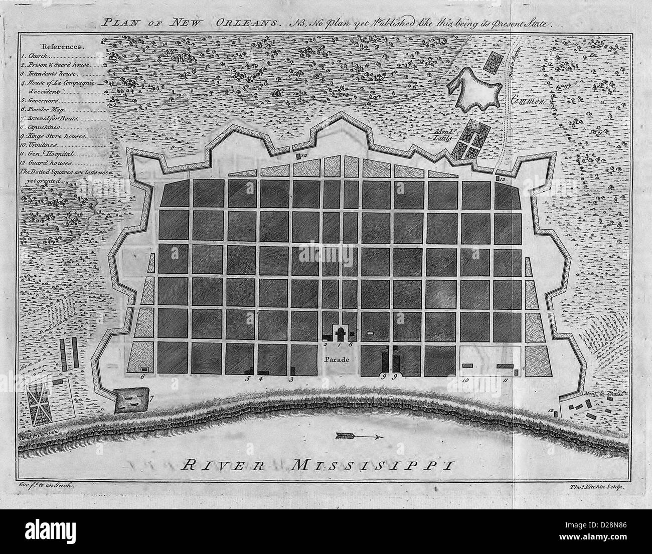 Plan of New Orleans, Louisiana 1770 Stock Photo