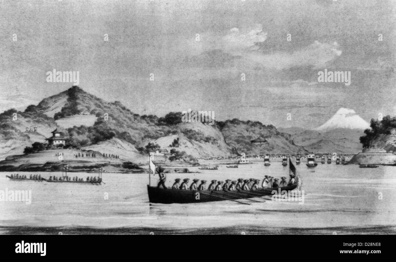 View of Uraga, Yedo Bay, Japan, during American squadron in the 1850s Stock Photo
