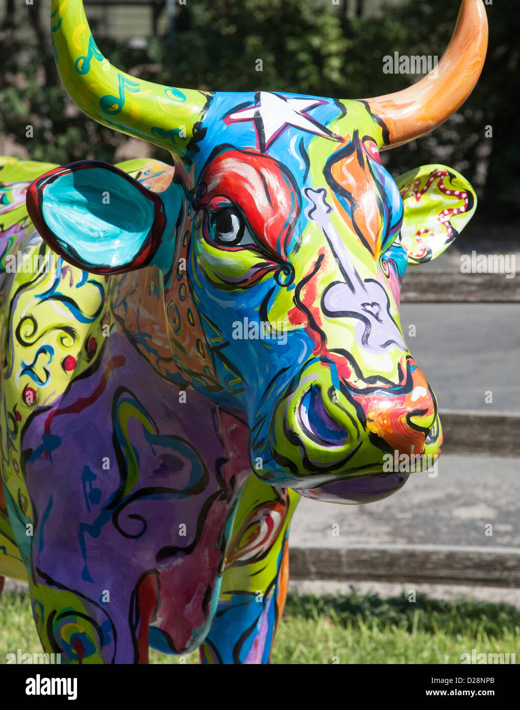 Colorful Art Cow in Austin, Texas Stock Photo