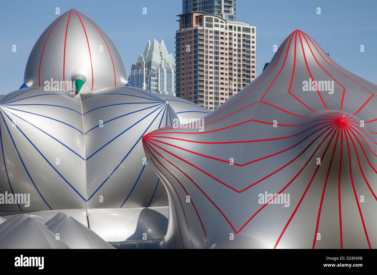 Architects of Air Luminarium against the Austin, Texas skyline Stock Photo