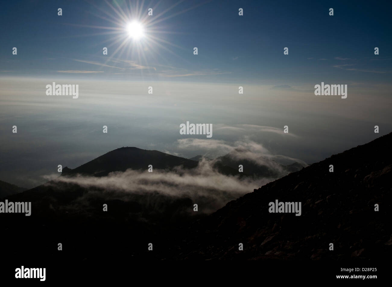 from the summit of Mt. Merapi, the cloudy sunrise, Central Java ...