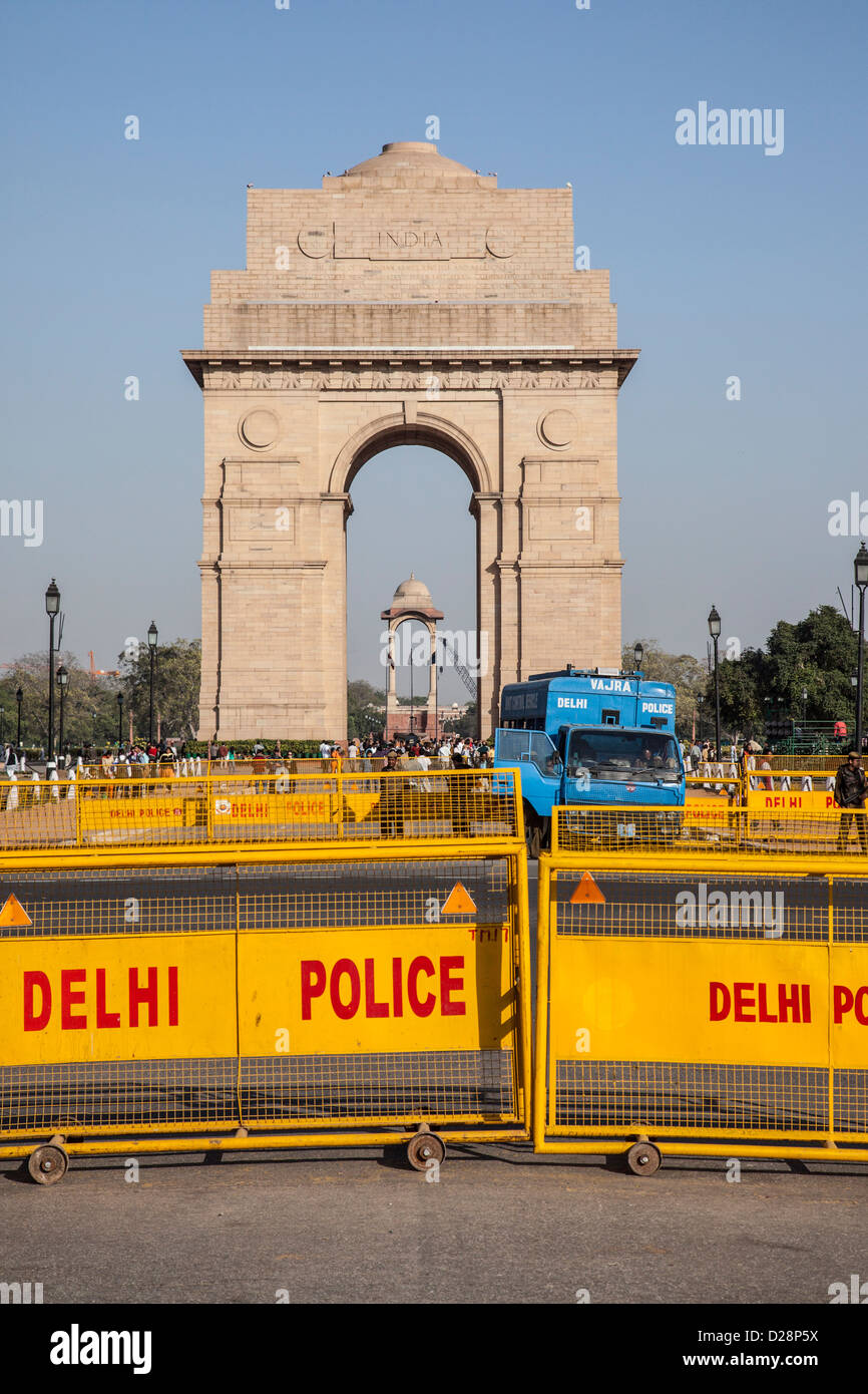 Security fences near India Gate, New Delhi, India Stock Photo