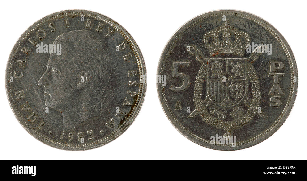 Spanish Coin on the white background (1983 year) Stock Photo