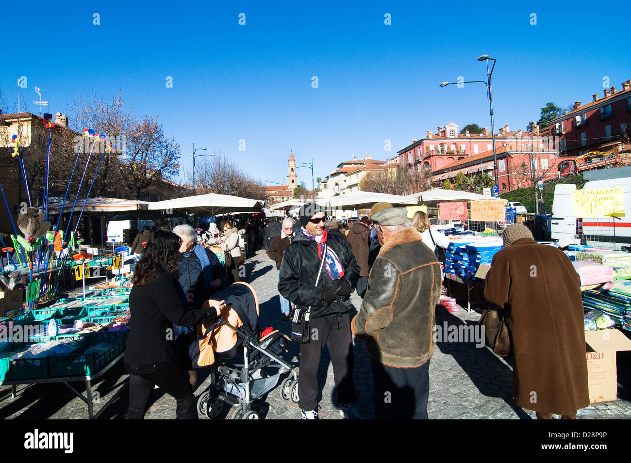 The colorful market in the center of Bra, Piedmont, Italy. Stock Photo