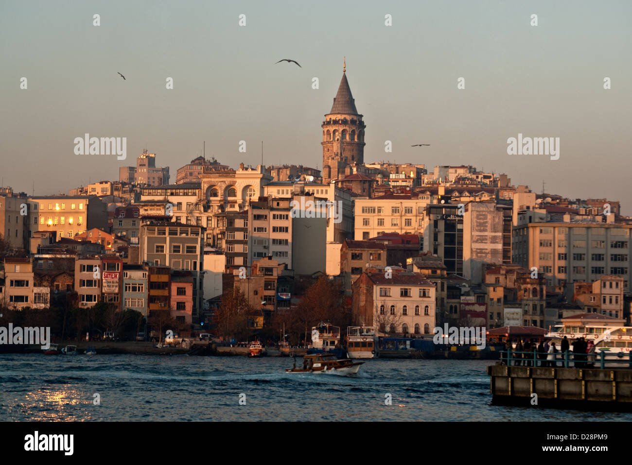 Istanbul, Galata district and Galata tower from across the Golden Horn, Turkey Stock Photo
