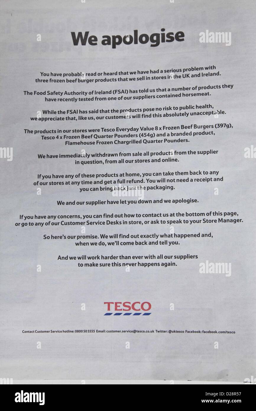 London, UK. 17th January 2012 The supermarket Tesco has placed full