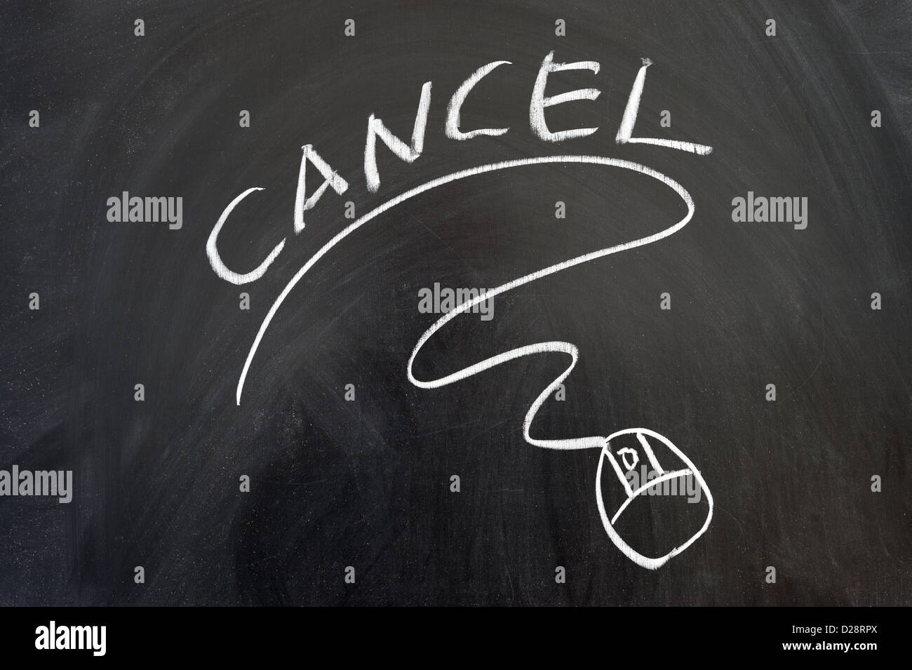 Cancel word and mouse sign drawn on the blackboard Stock Photo
