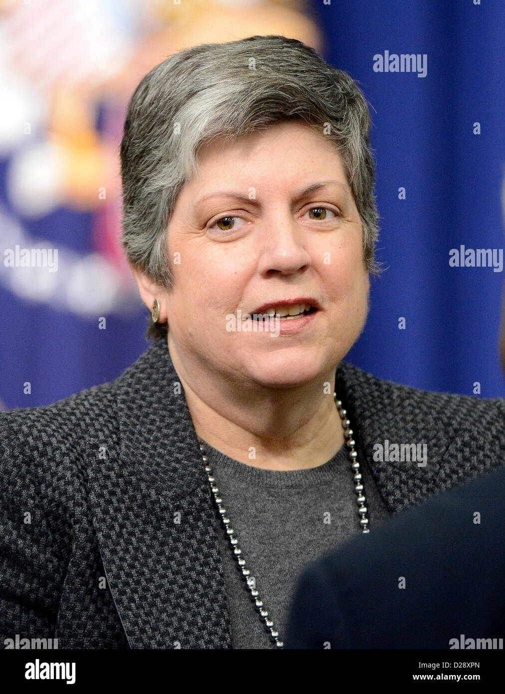 United States Secretary Of Homeland Security Janet Napolitano attends the remarks of U.S. President Barack Obama and Vice President Joe Biden at an event at the White House in Washington, D.C. to unveil a set of proposals to reduce gun violence on Wednesday, January 16, 2012. .Credit: Ron Sachs / CNP Stock Photo
