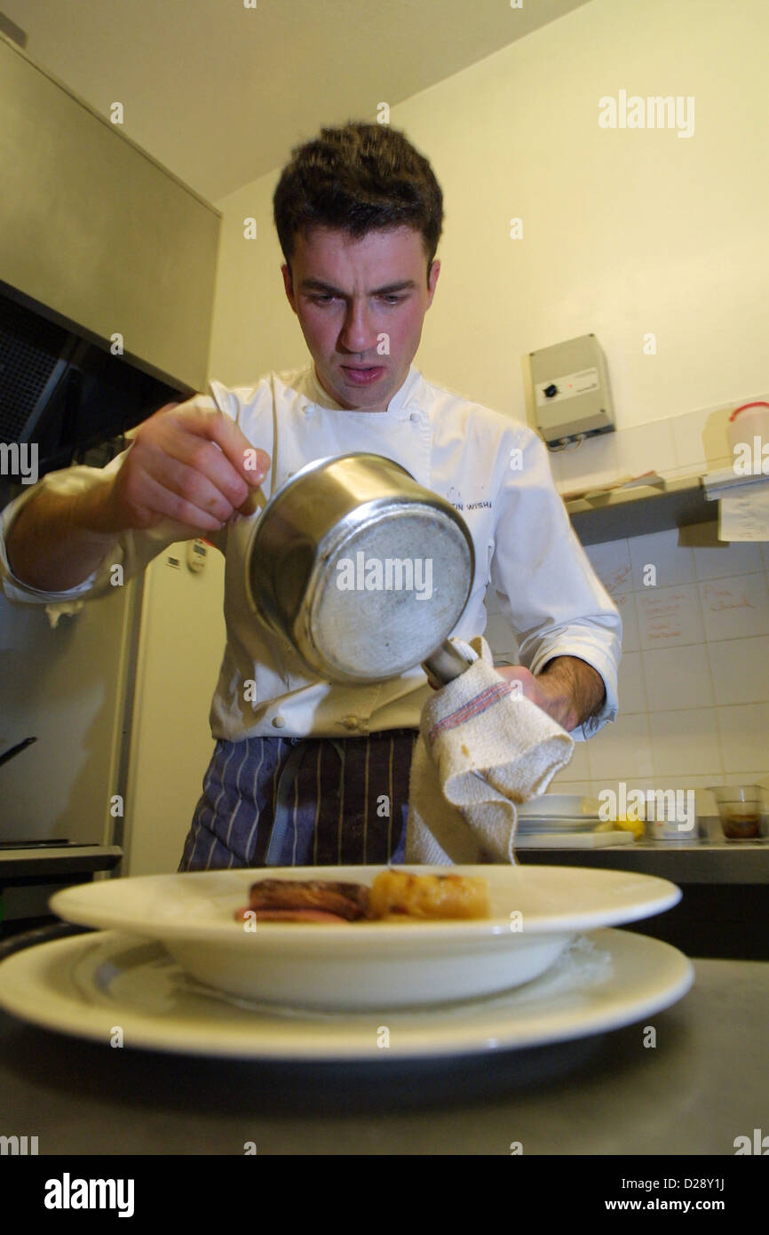 Michelin starred chef, Martin Wishart at work in his Edinburgh restaurant. Stock Photo