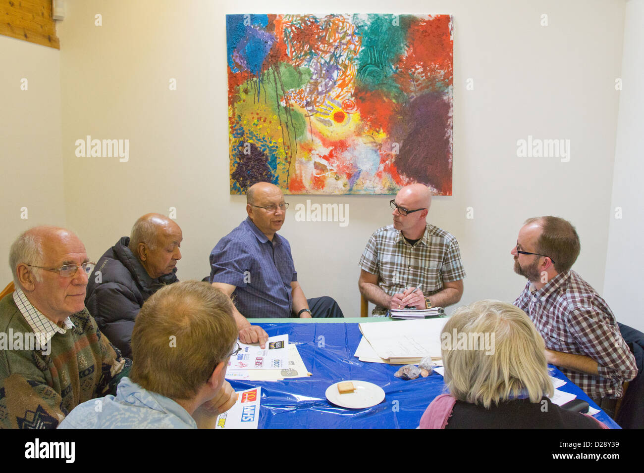 Consultation with staff and volunteers at charity for people with visual impairments (NRSB) as part of rebranding exercise Stock Photo
