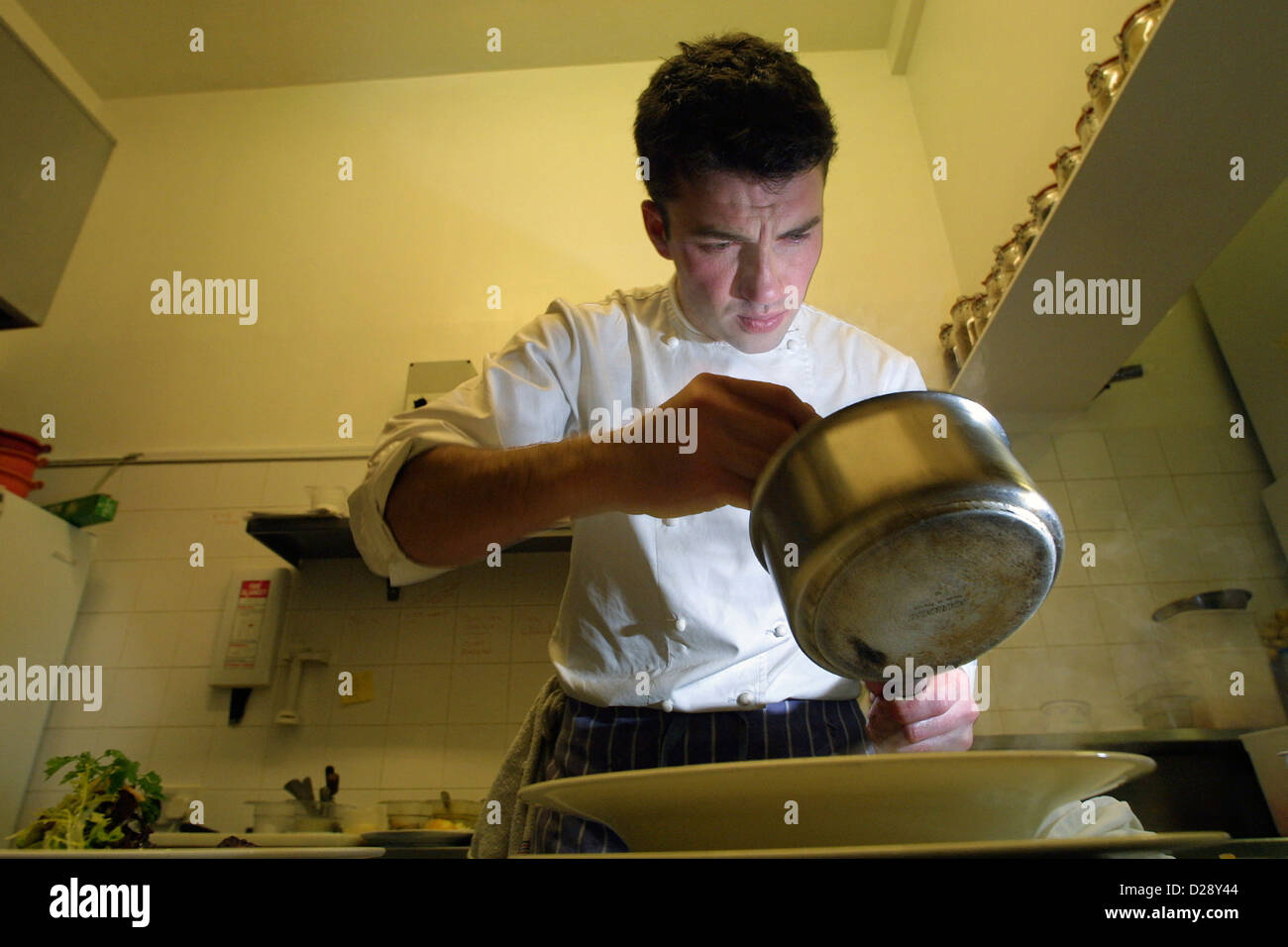Michelin starred chef, Martin Wishart at work in his Edinburgh restaurant. Stock Photo