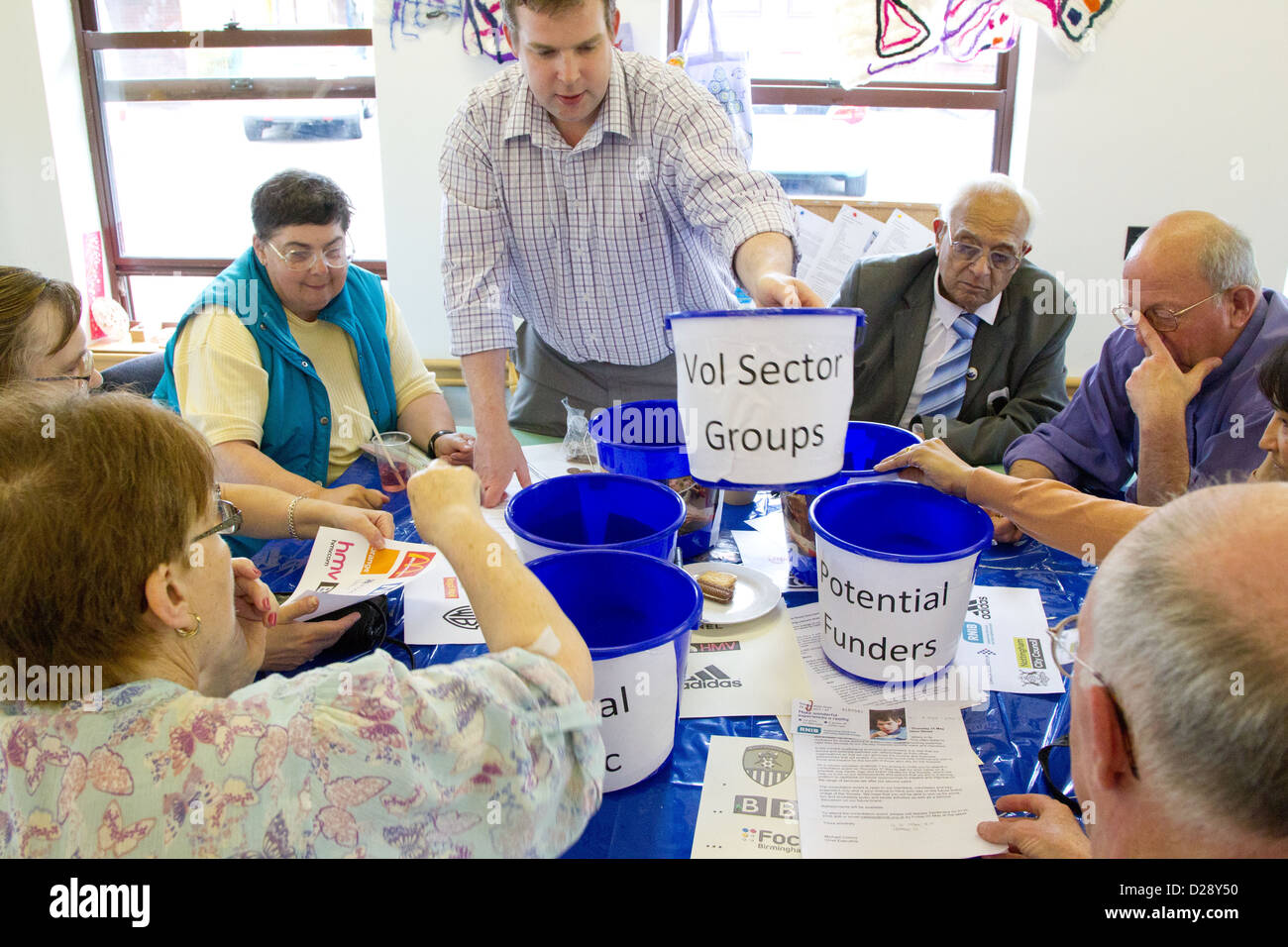Consultation with staff and volunteers at charity for people with visual impairments (NRSB) as part of rebranding exercise Stock Photo