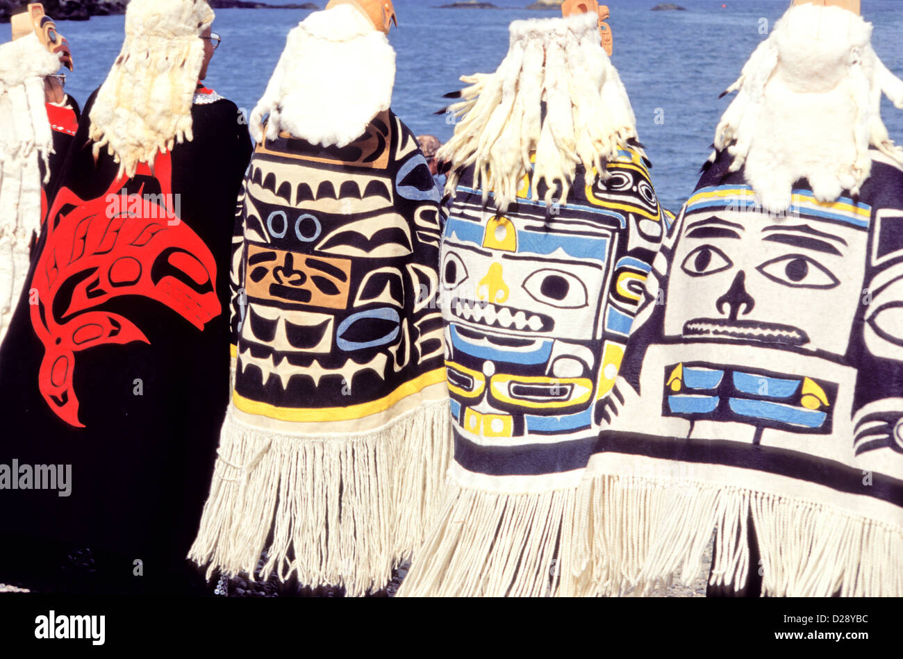 Canada. British Columbia. Queen Charlotte Islands. Haida Pole-Raising. Day 4. Chiefs Await Canoe. Stock Photo
