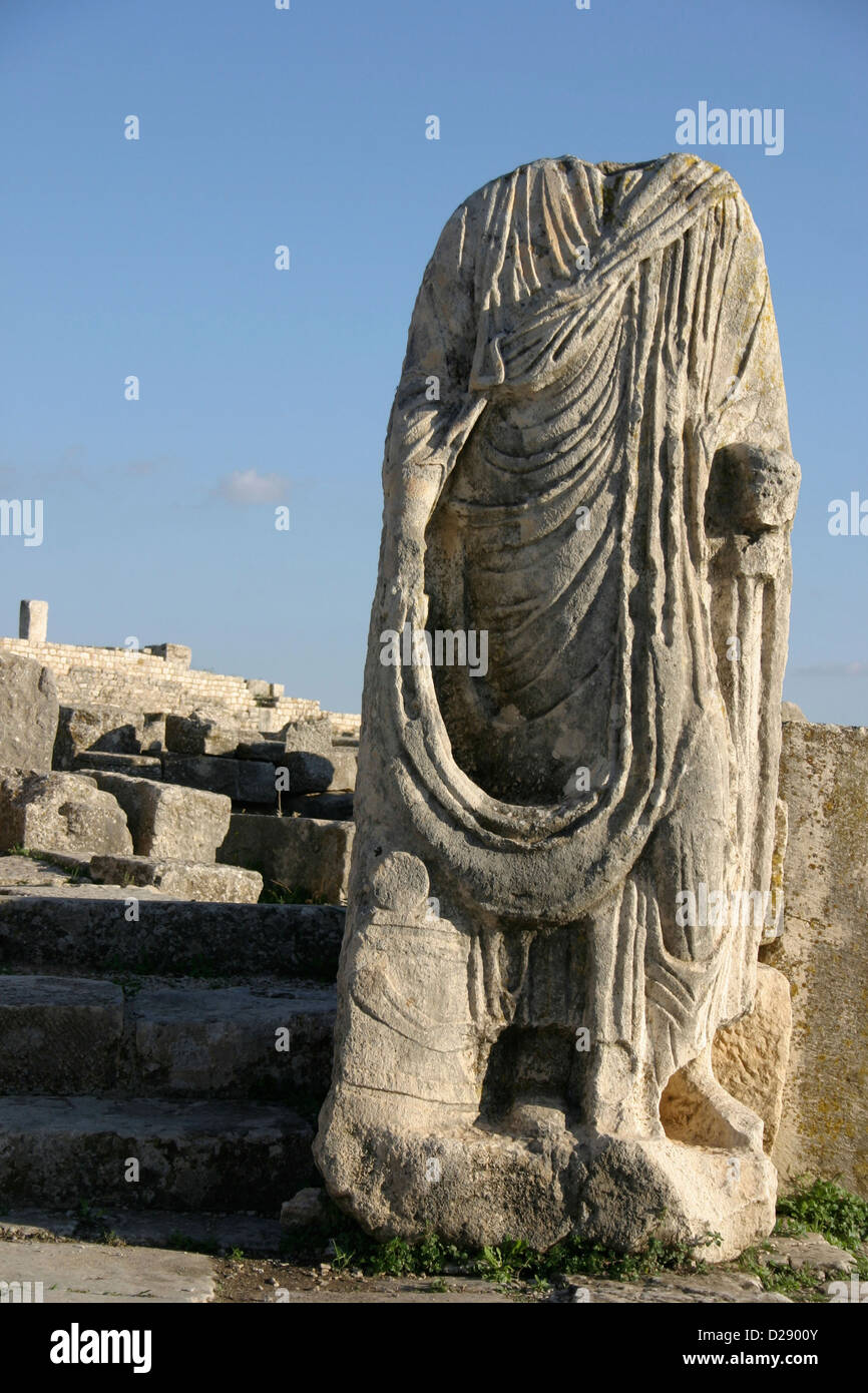 Tunisia, Dougga. Ancient Roman Stone Figure Stock Photo