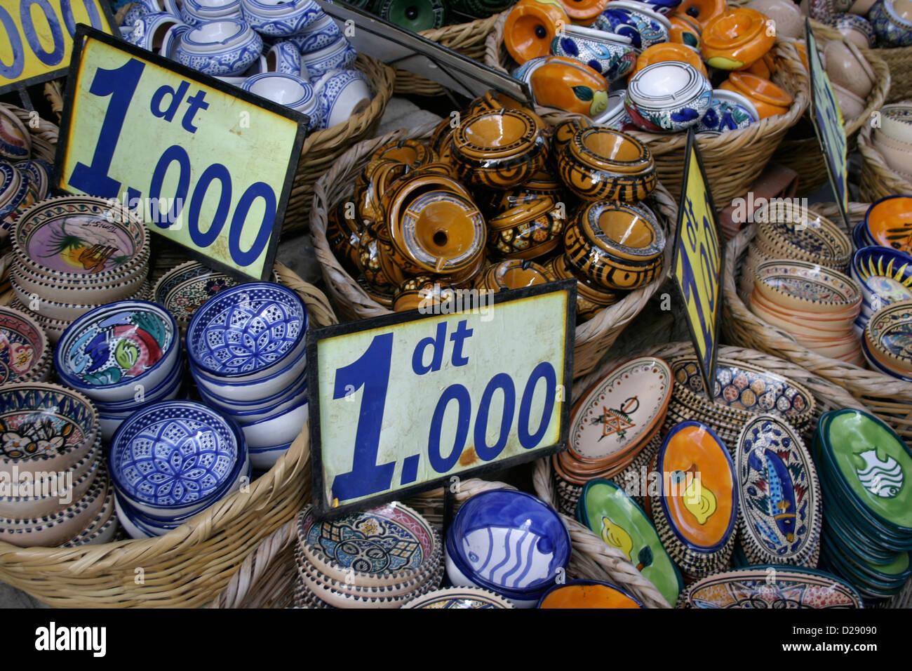 Tunisia, Medina. Pots For Sale Stock Photo