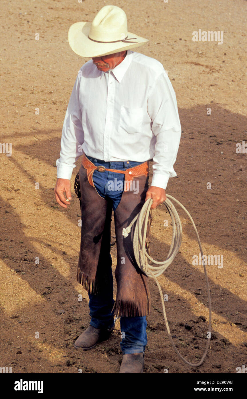West Texas. Big Bend Ranch. Wrangler Bill With Lasso. Stock Photo