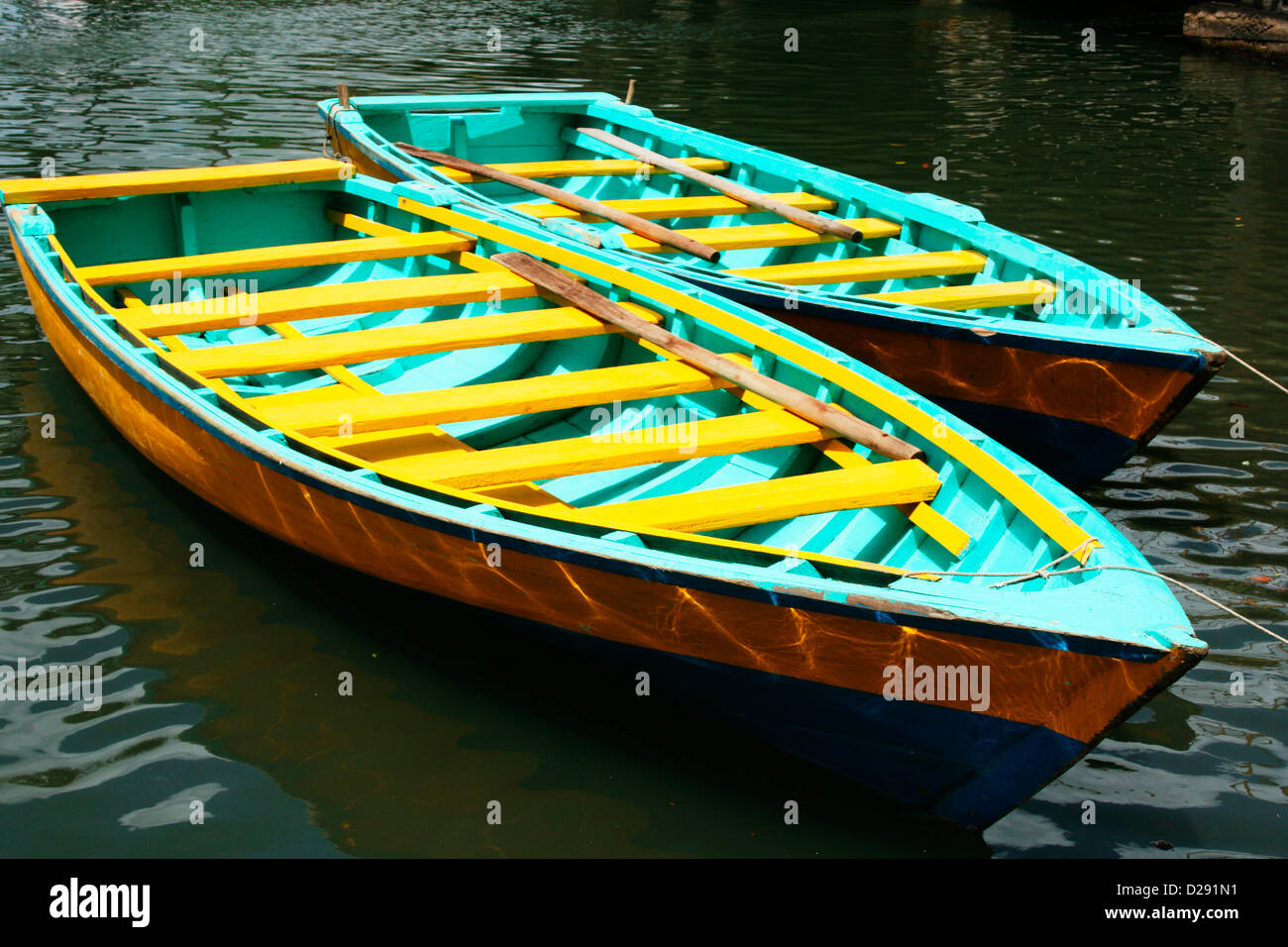 Dominica, Tour Boats On Indian River Stock Photo