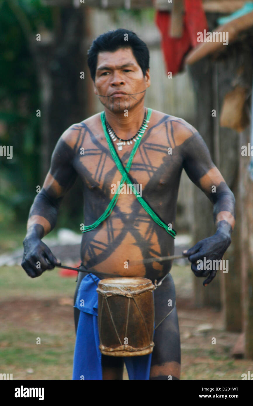 Embera man playing drum hi-res stock photography and images - Alamy