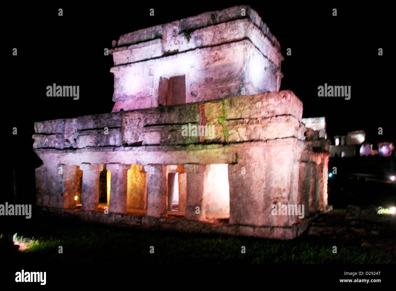 Mayan Ruins Of Tulum At Night. Mexico Stock Photo