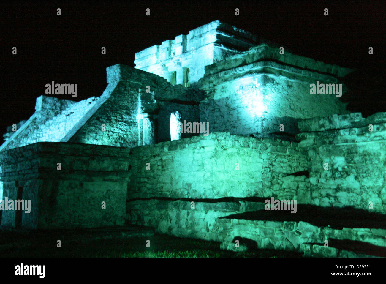 Mayan Ruins Of Tulum At Night. Mexico Stock Photo