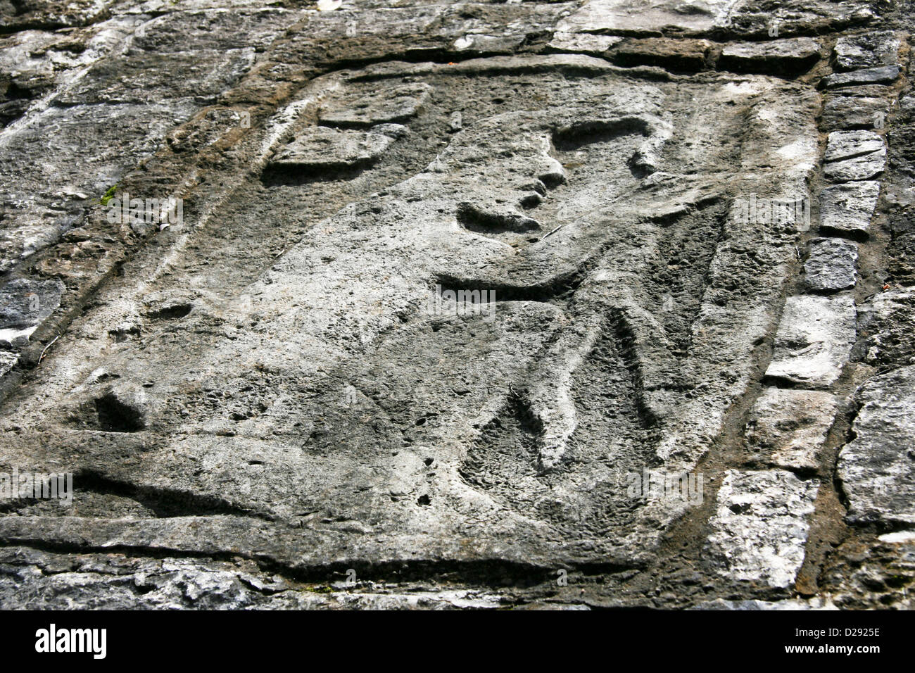 Stone Carving In Ball Court At Coba Mayan Ruins. Mexico Stock Photo