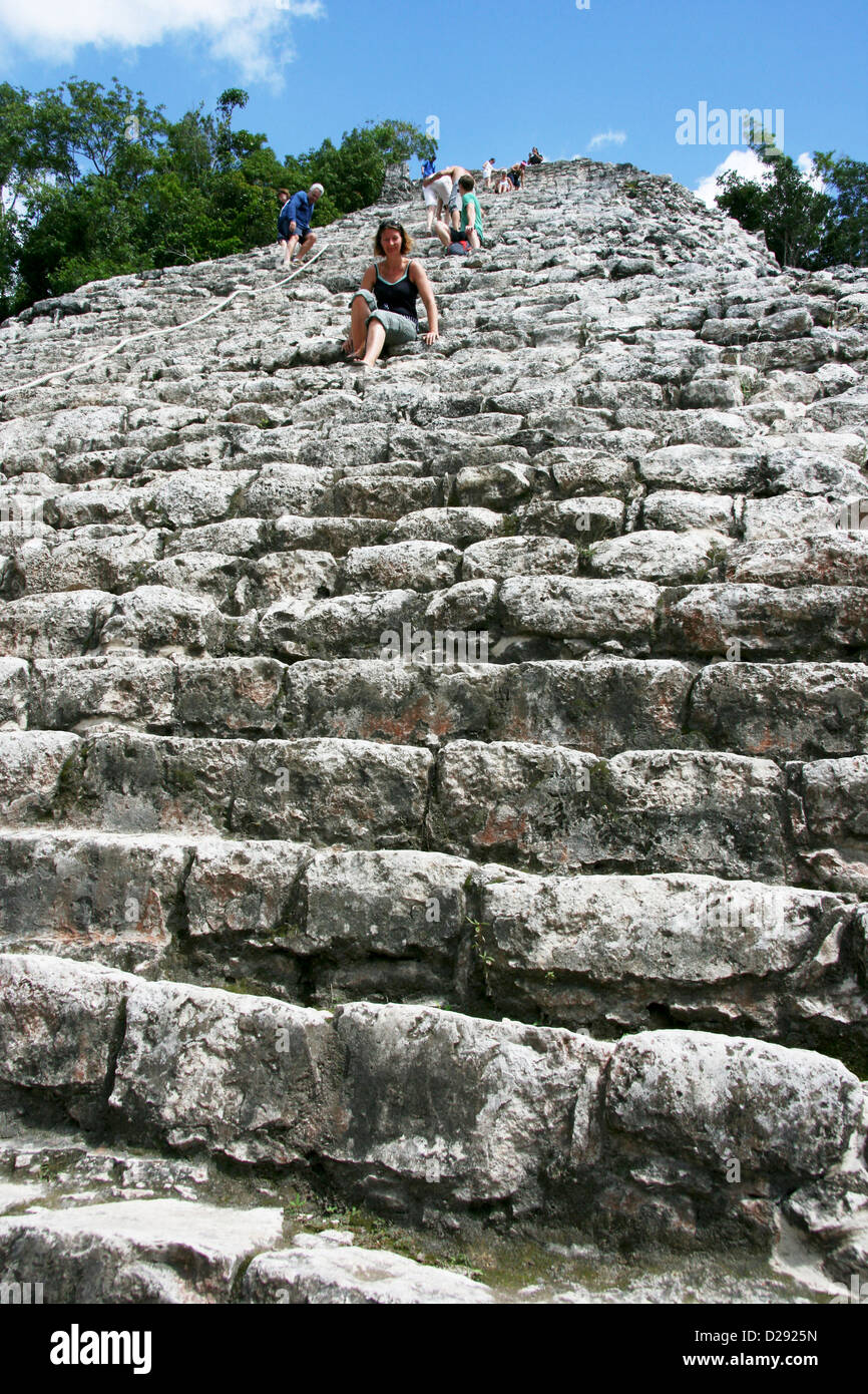 Tallest Pyramid In Coba Mayan Ruins. Mexico Stock Photo