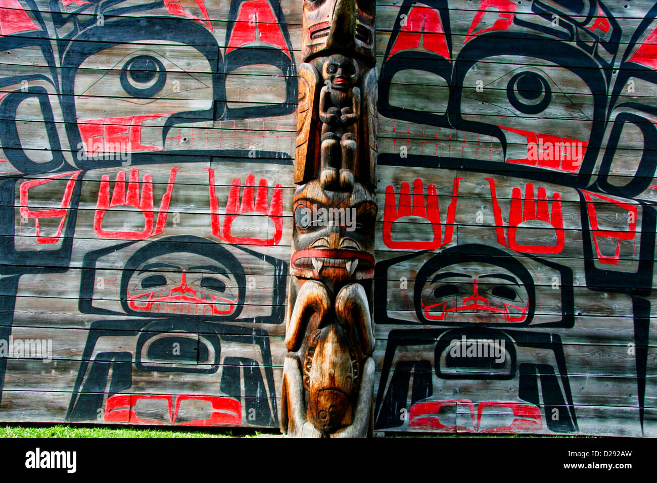 Totems And Longhouses At 'Ksan Historical Village And Museum, B.C., Canada Stock Photo