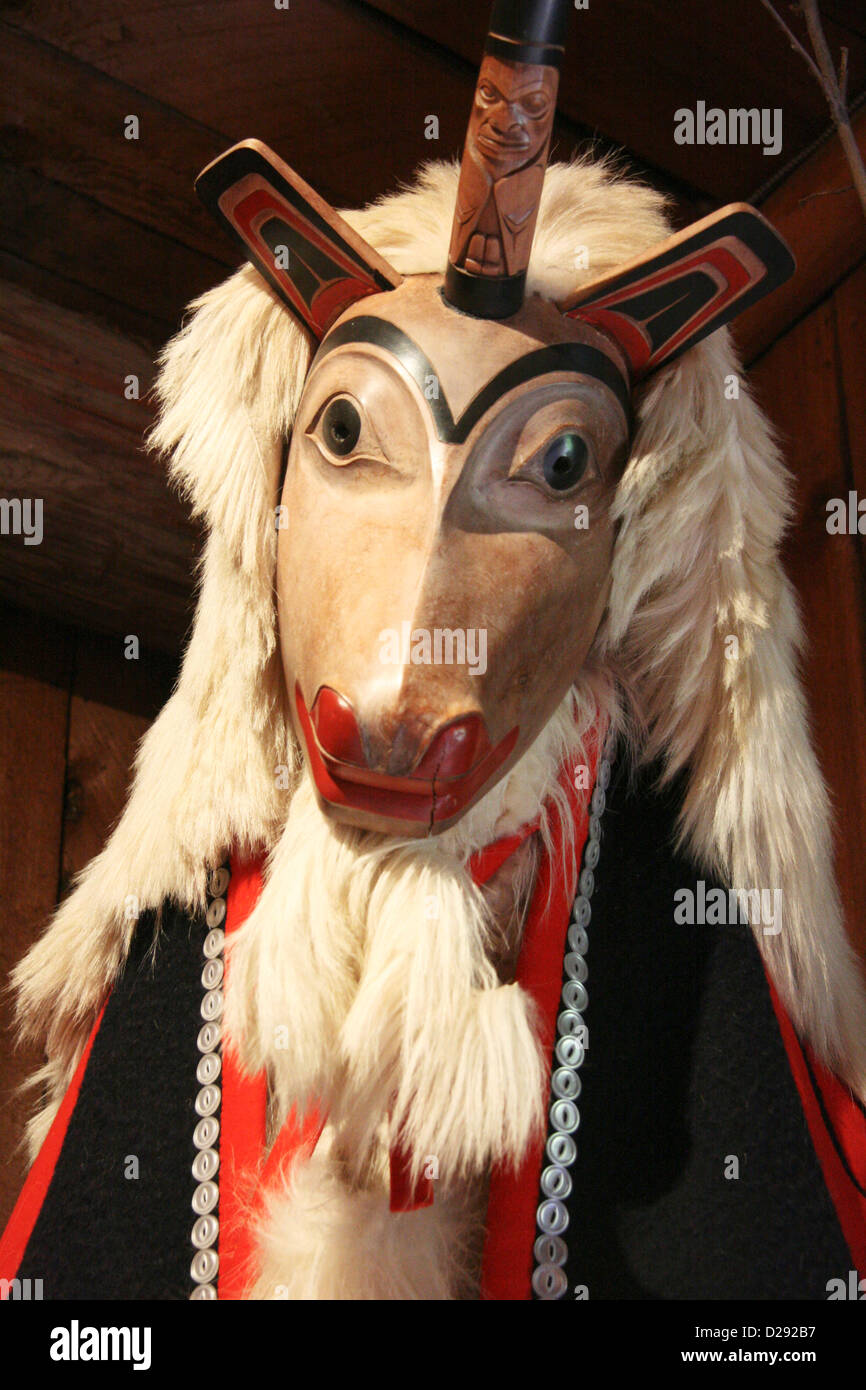 Inside Longhouse Showing Regalia At 'Ksan Historical Village And Museum, B.C., Canada Stock Photo