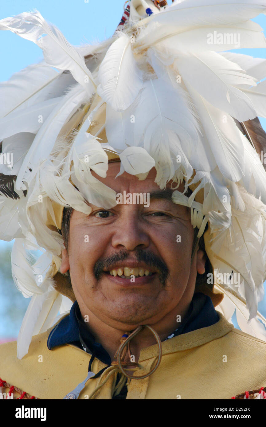 Squamish Chief At North American Indigenous Games Opening, Cowichan B.C., Canada Stock Photo