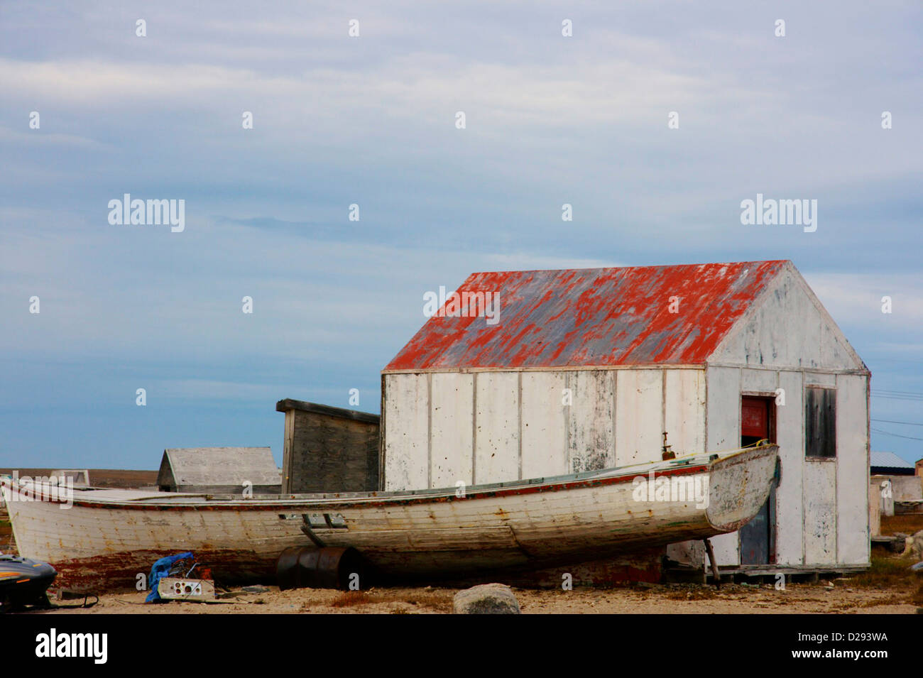 Boat And FishDrying Shed In Inuit Community Of Gjoa Haven, Nunavut