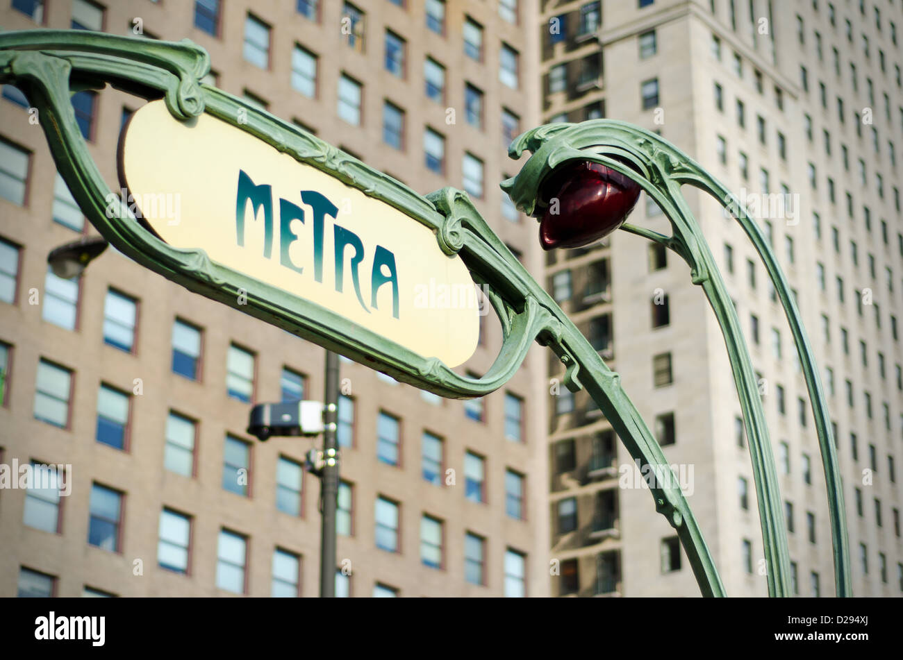 Chicago Metra sign, Illinois, USA Stock Photo